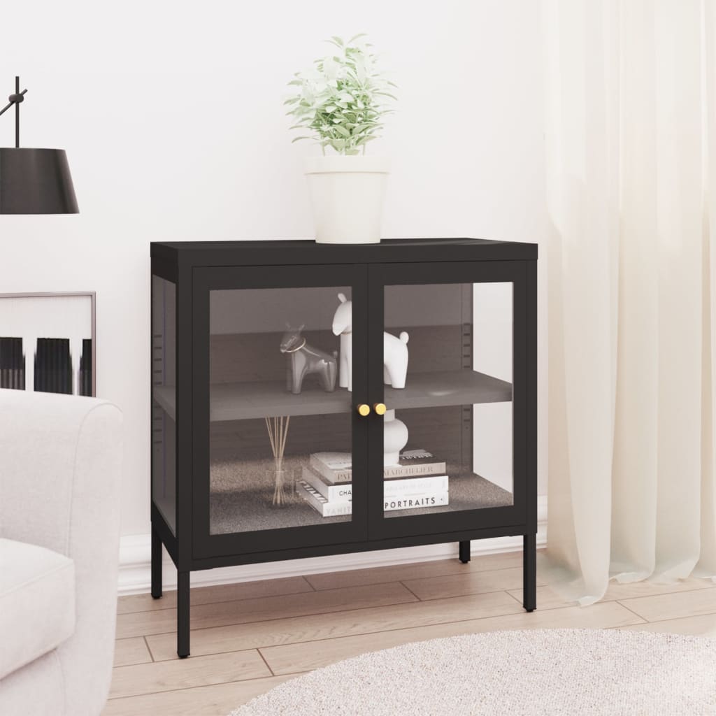 Dressoir 70x35x70 cm staal en glas zwart is nu te koop bij PeponiXL, paradijselijk wonen!