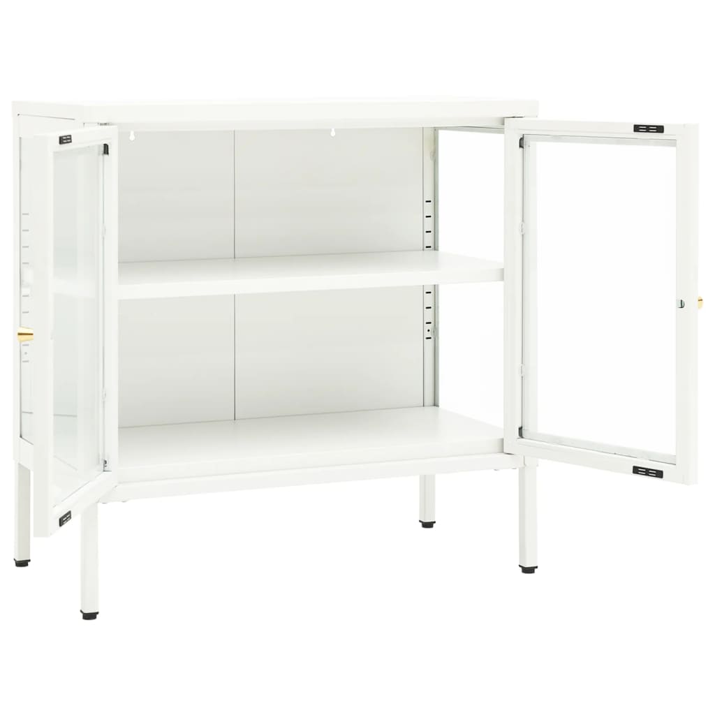 Dressoir 70x35x70 cm staal en glas wit is nu te koop bij PeponiXL, paradijselijk wonen!