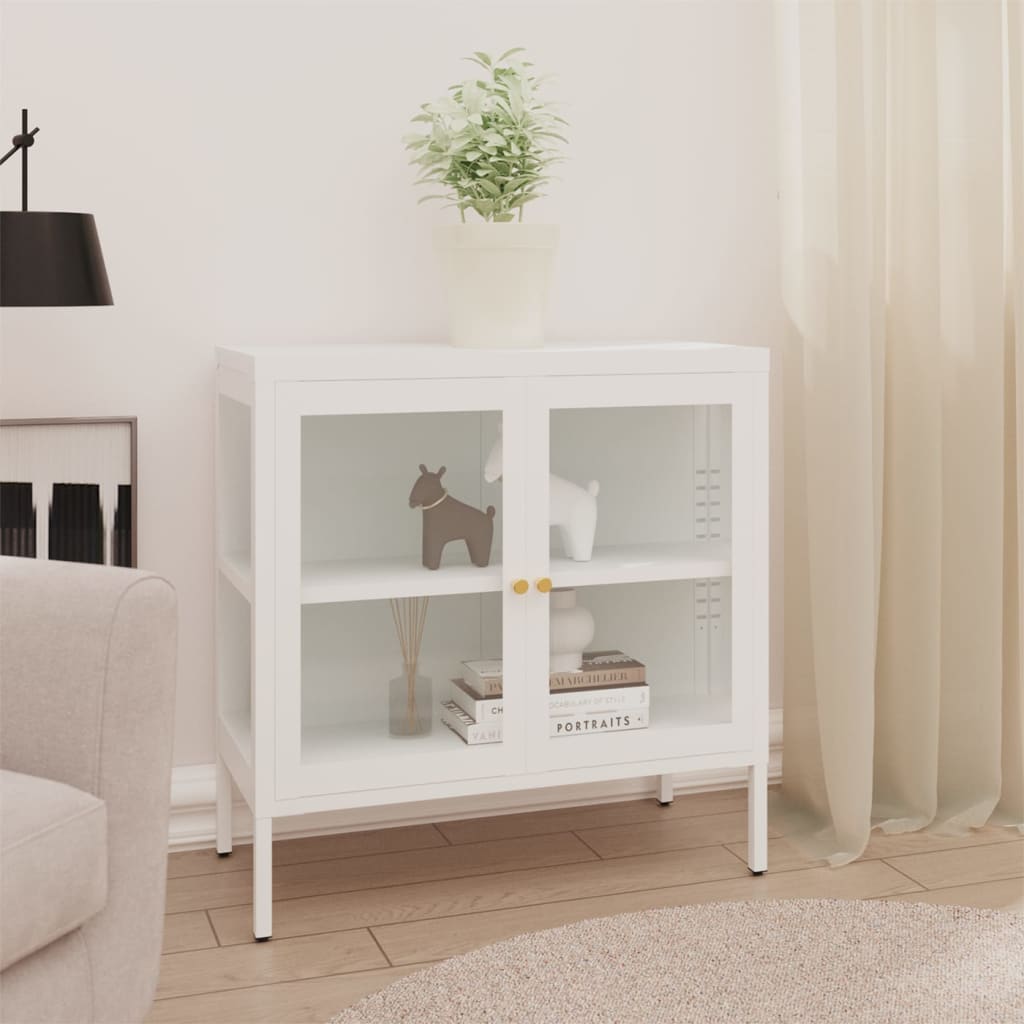 Dressoir 70x35x70 cm staal en glas wit is nu te koop bij PeponiXL, paradijselijk wonen!