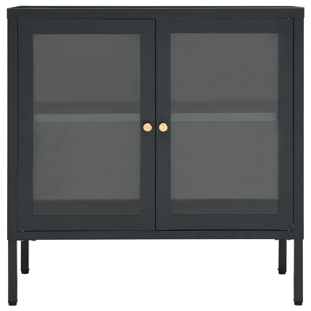 Dressoir 70x35x70 cm staal en glas antracietkleurig is nu te koop bij PeponiXL, paradijselijk wonen!