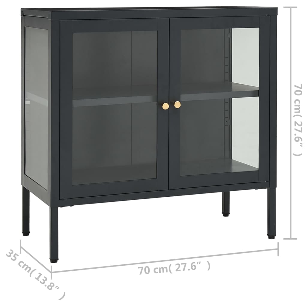 Dressoir 70x35x70 cm staal en glas antracietkleurig is nu te koop bij PeponiXL, paradijselijk wonen!