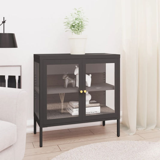 Dressoir 70x35x70 cm staal en glas antracietkleurig is nu te koop bij PeponiXL, paradijselijk wonen!