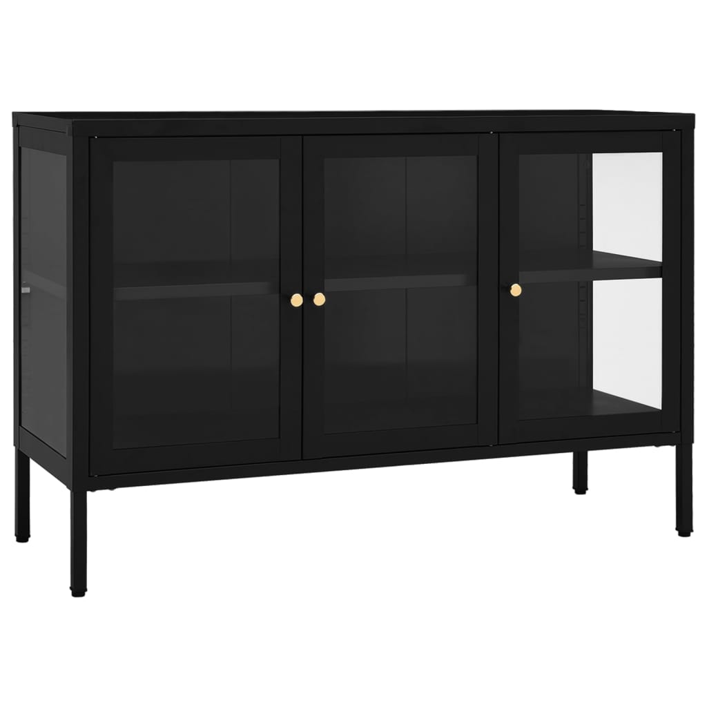 Dressoir 105x35x70 cm staal en glas zwart is nu te koop bij PeponiXL, paradijselijk wonen!