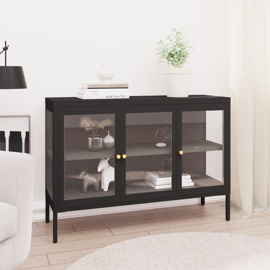 Dressoir 105x35x70 cm staal en glas zwart is nu te koop bij PeponiXL, paradijselijk wonen!