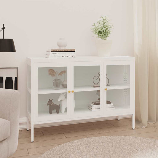 Dressoir 105x35x70 cm staal en glas wit is nu te koop bij PeponiXL, paradijselijk wonen!