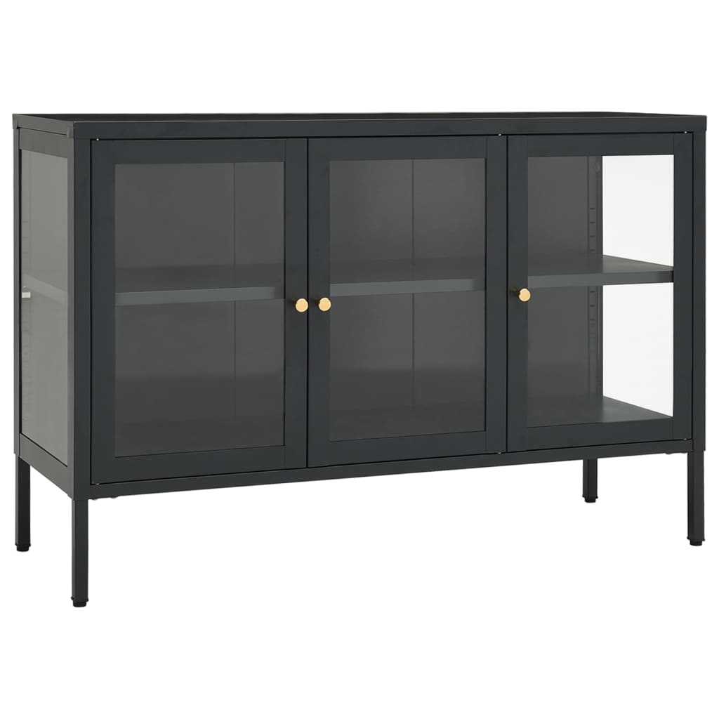 Dressoir 105x35x70 cm staal en glas antracietkleurig is nu te koop bij PeponiXL, paradijselijk wonen!