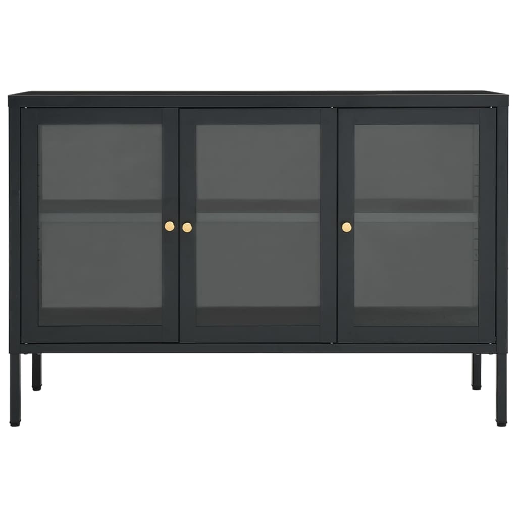 Dressoir 105x35x70 cm staal en glas antracietkleurig is nu te koop bij PeponiXL, paradijselijk wonen!