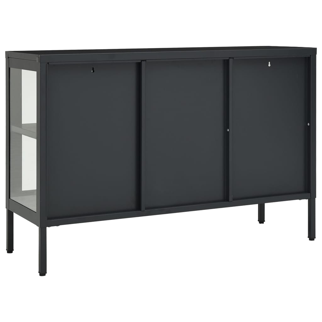 Dressoir 105x35x70 cm staal en glas antracietkleurig is nu te koop bij PeponiXL, paradijselijk wonen!
