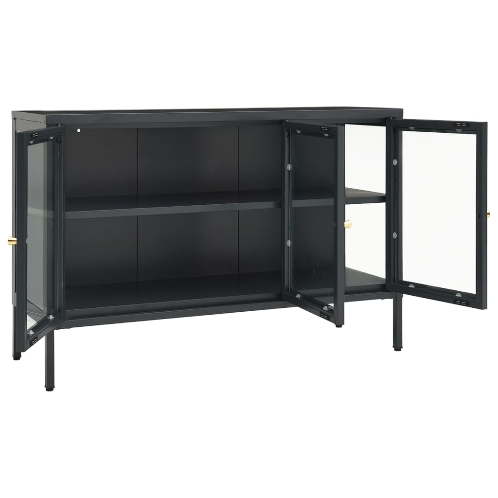 Dressoir 105x35x70 cm staal en glas antracietkleurig is nu te koop bij PeponiXL, paradijselijk wonen!
