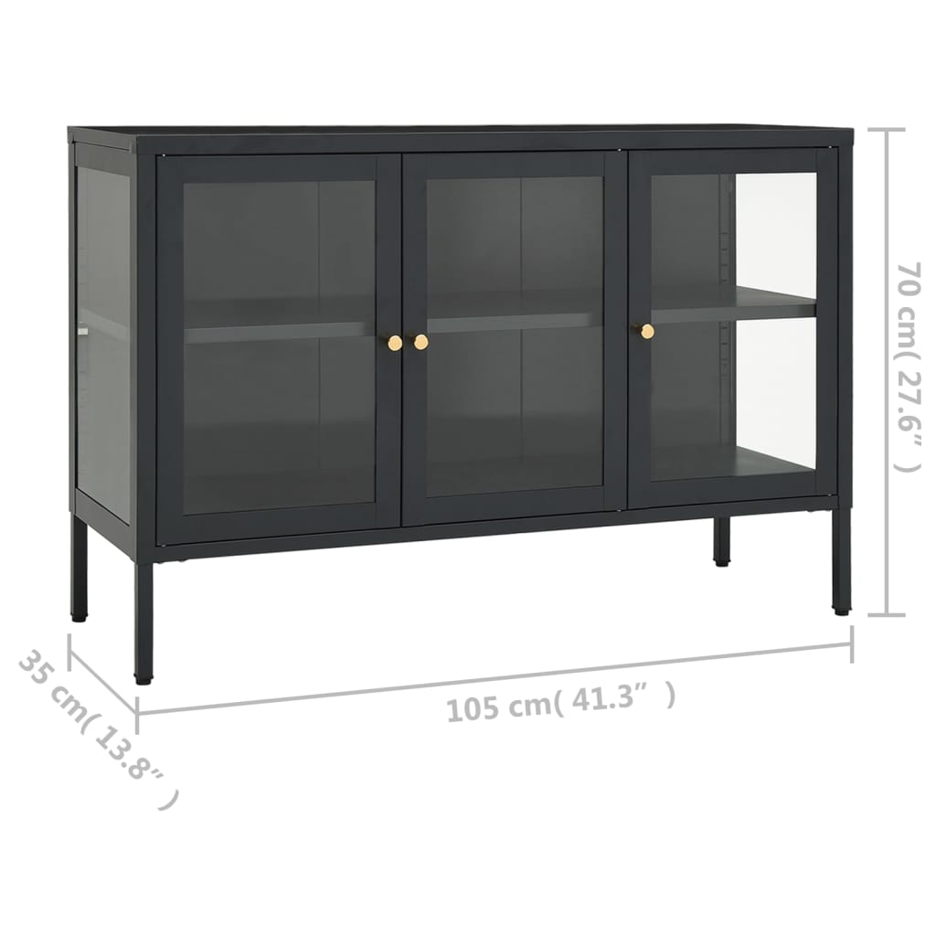 Dressoir 105x35x70 cm staal en glas antracietkleurig is nu te koop bij PeponiXL, paradijselijk wonen!