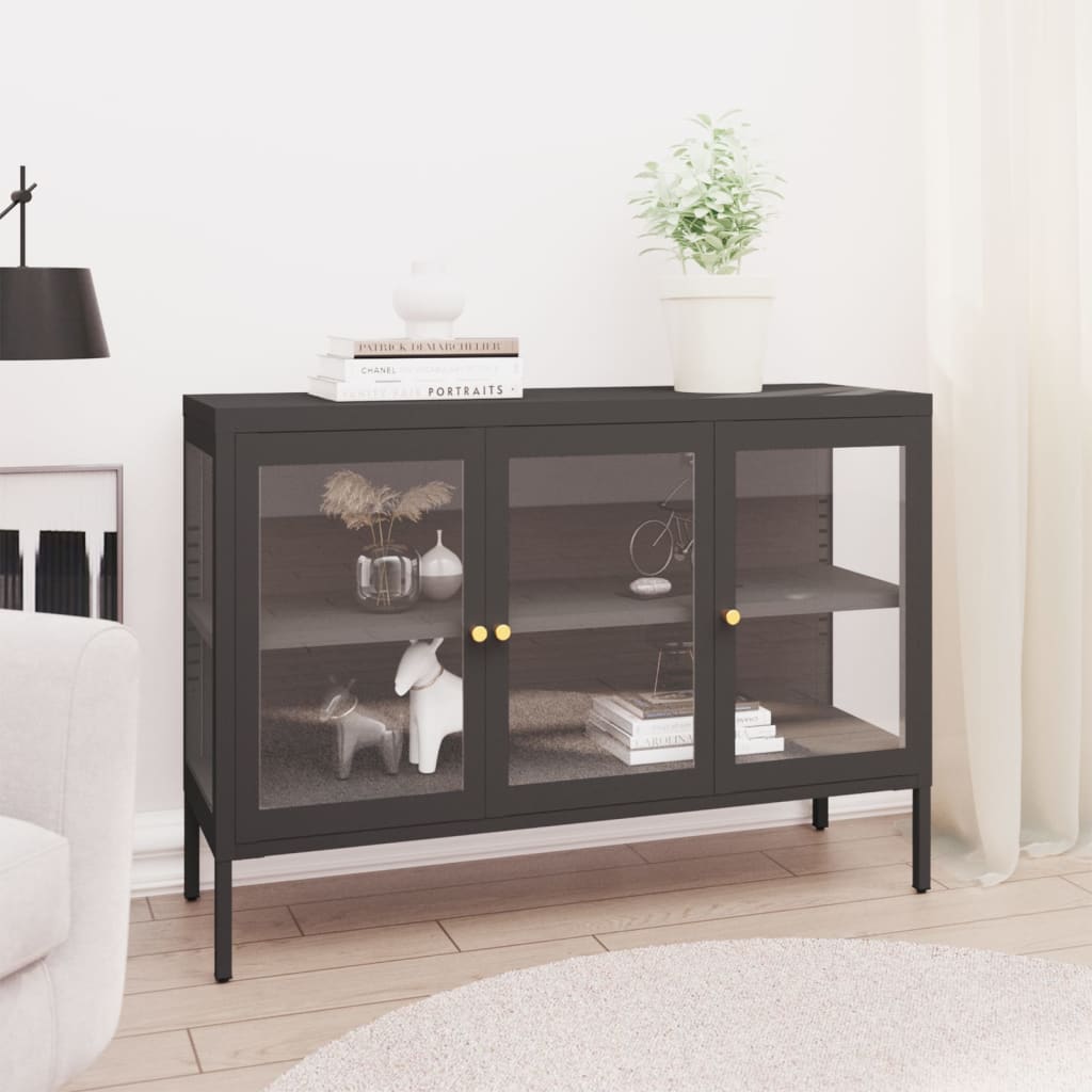 Dressoir 105x35x70 cm staal en glas antracietkleurig is nu te koop bij PeponiXL, paradijselijk wonen!