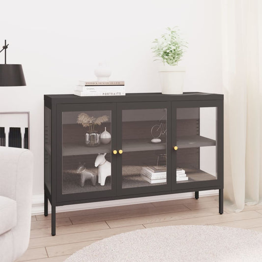 Dressoir 105x35x70 cm staal en glas antracietkleurig is nu te koop bij PeponiXL, paradijselijk wonen!