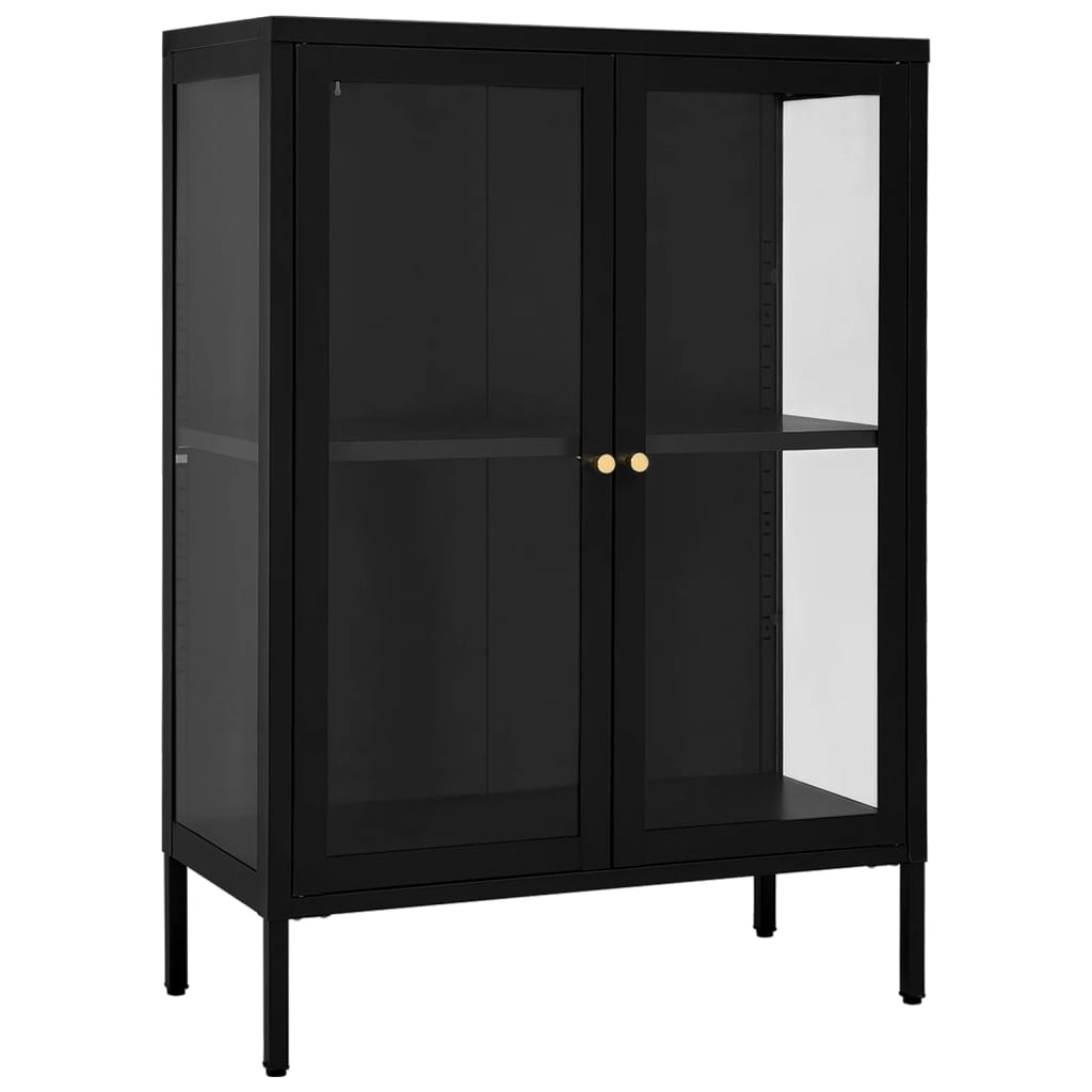 Dressoir 75x35x105 cm staal en glas zwart is nu te koop bij PeponiXL, paradijselijk wonen!