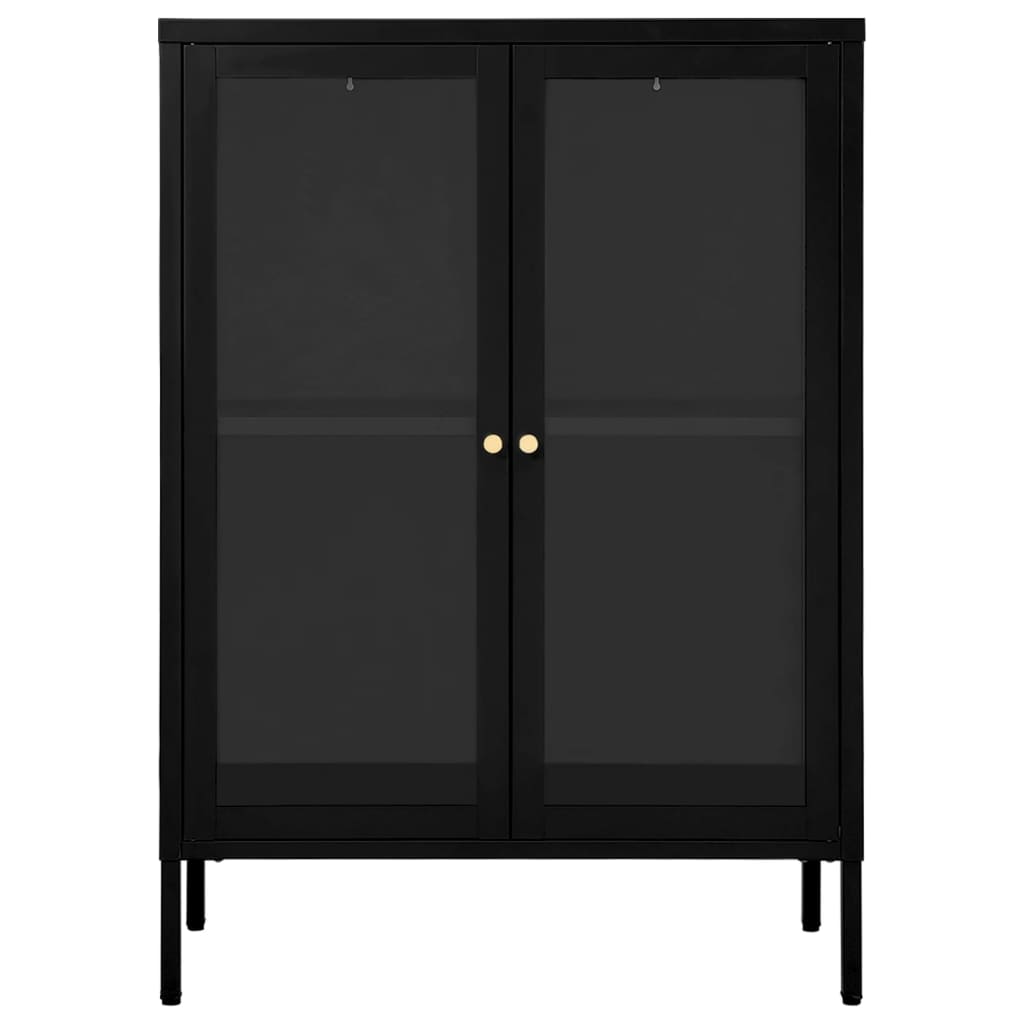 Dressoir 75x35x105 cm staal en glas zwart is nu te koop bij PeponiXL, paradijselijk wonen!