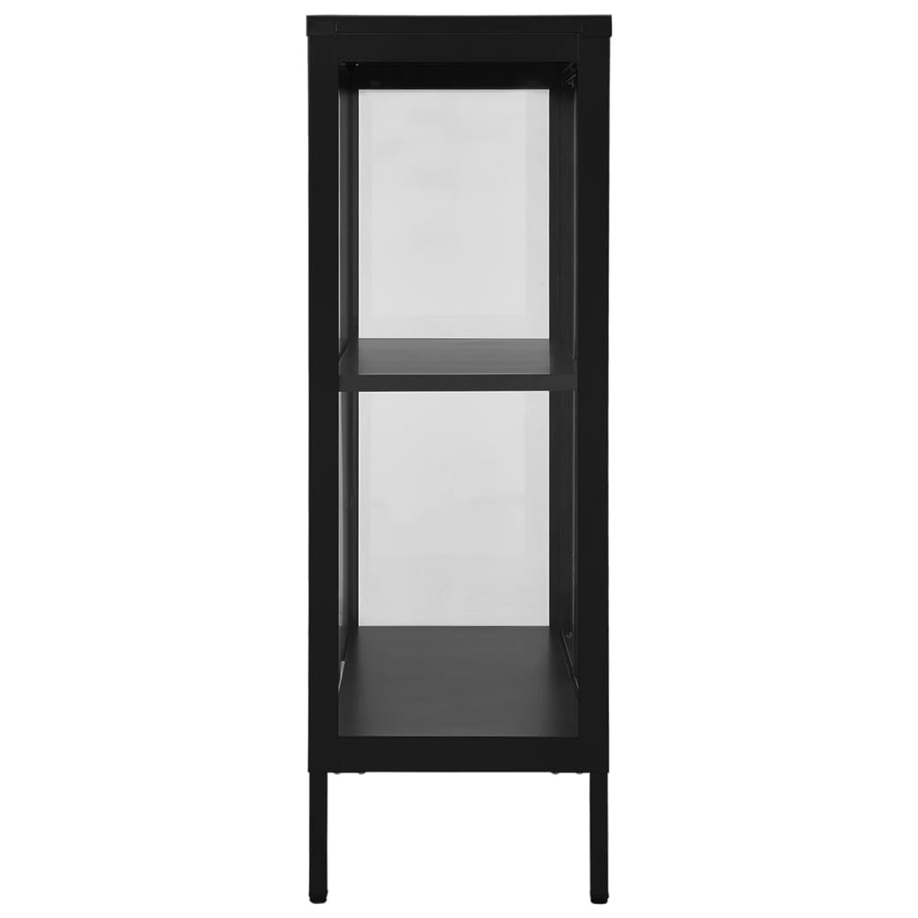 Dressoir 75x35x105 cm staal en glas zwart is nu te koop bij PeponiXL, paradijselijk wonen!