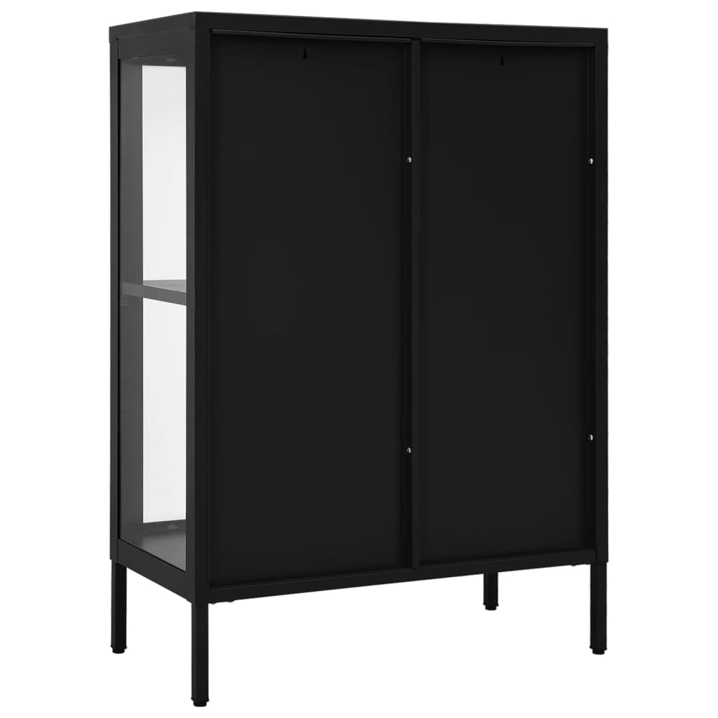 Dressoir 75x35x105 cm staal en glas zwart is nu te koop bij PeponiXL, paradijselijk wonen!