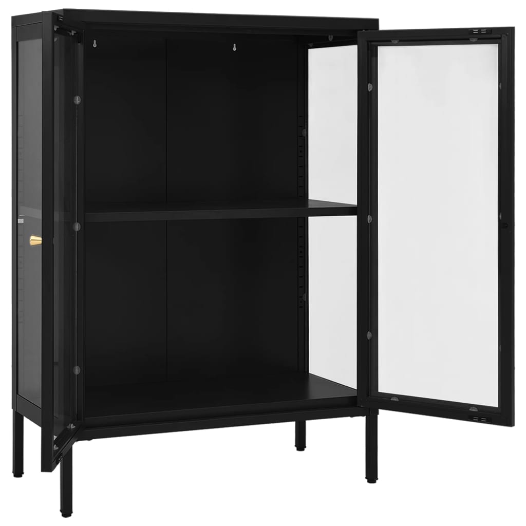 Dressoir 75x35x105 cm staal en glas zwart is nu te koop bij PeponiXL, paradijselijk wonen!