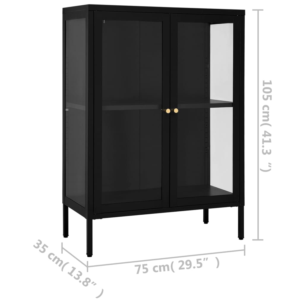 Dressoir 75x35x105 cm staal en glas zwart is nu te koop bij PeponiXL, paradijselijk wonen!