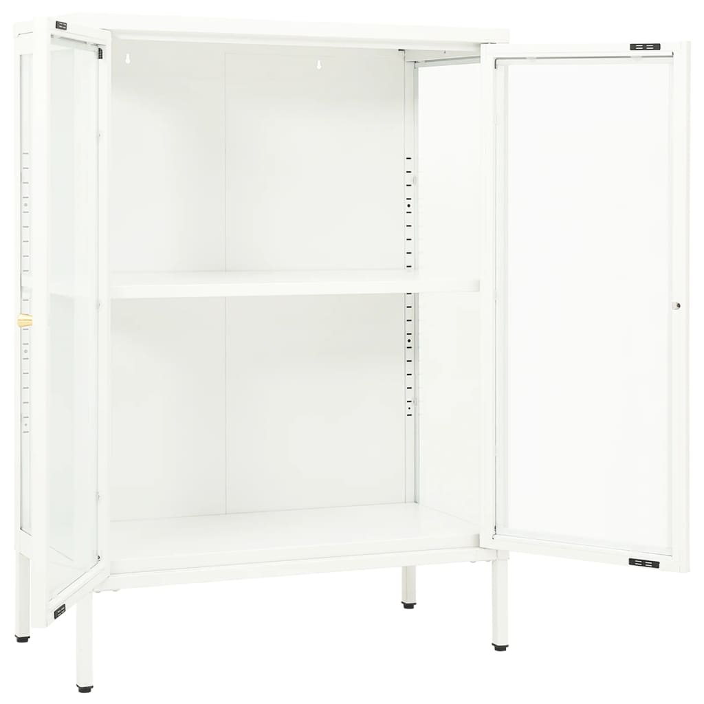 Dressoir 75x35x105 cm staal en glas wit is nu te koop bij PeponiXL, paradijselijk wonen!