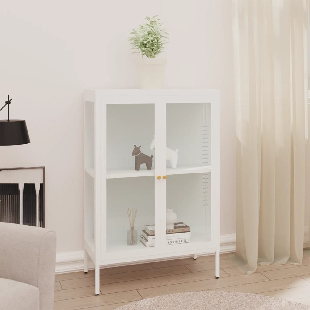 Dressoir 75x35x105 cm staal en glas wit is nu te koop bij PeponiXL, paradijselijk wonen!