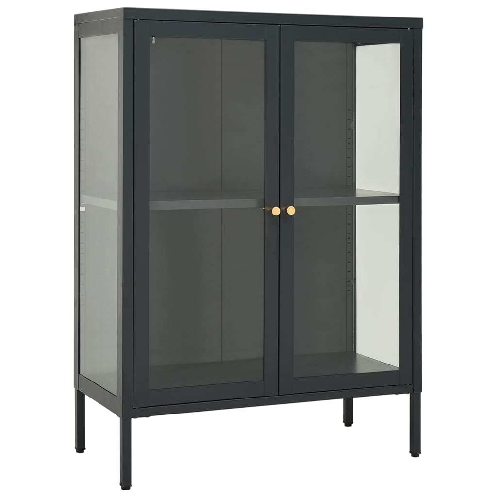 Dressoir 75x35x105 cm staal en glas antracietkleurig is nu te koop bij PeponiXL, paradijselijk wonen!