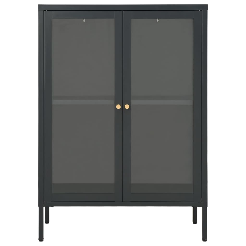 Dressoir 75x35x105 cm staal en glas antracietkleurig is nu te koop bij PeponiXL, paradijselijk wonen!
