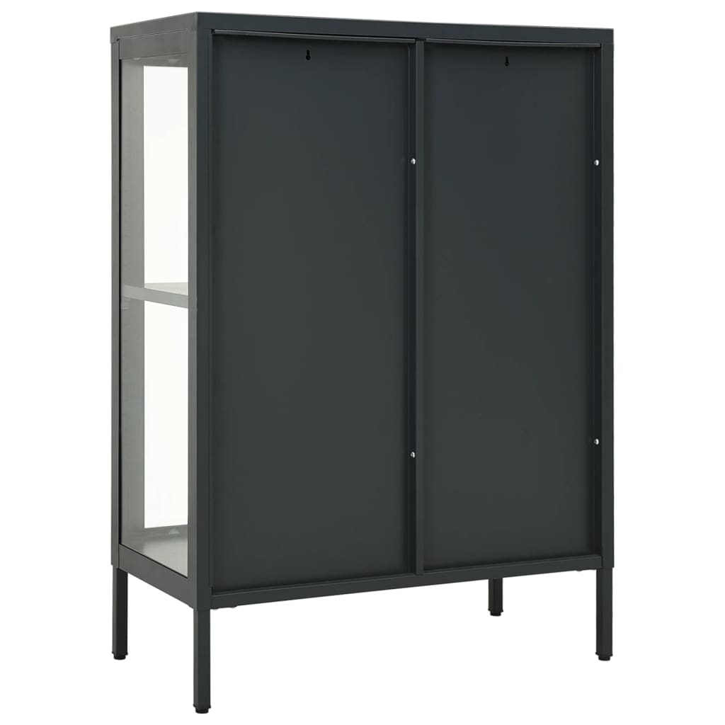 Dressoir 75x35x105 cm staal en glas antracietkleurig is nu te koop bij PeponiXL, paradijselijk wonen!