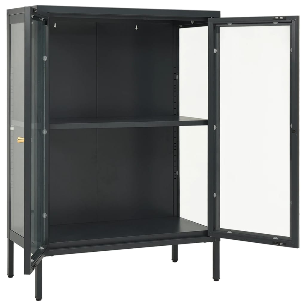 Dressoir 75x35x105 cm staal en glas antracietkleurig is nu te koop bij PeponiXL, paradijselijk wonen!