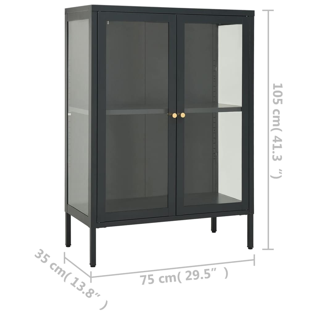 Dressoir 75x35x105 cm staal en glas antracietkleurig is nu te koop bij PeponiXL, paradijselijk wonen!