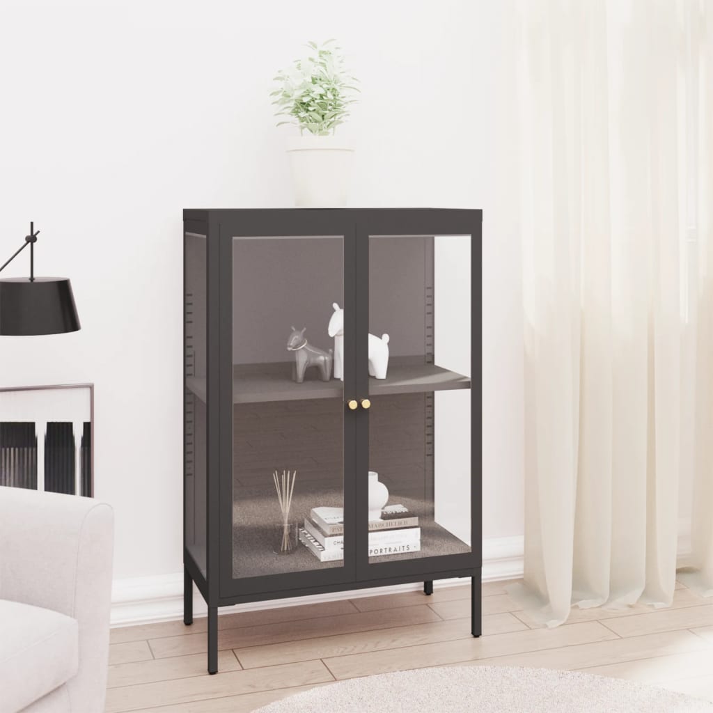 Dressoir 75x35x105 cm staal en glas antracietkleurig is nu te koop bij PeponiXL, paradijselijk wonen!