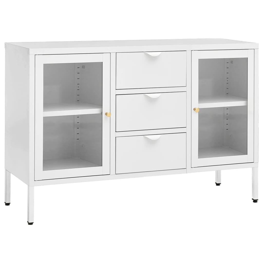 Dressoir 105x35x70 cm staal en gehard glas wit is nu te koop bij PeponiXL, paradijselijk wonen!