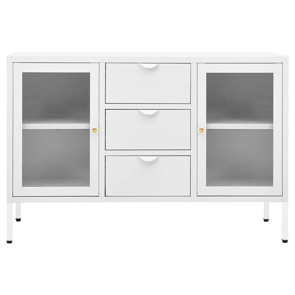Dressoir 105x35x70 cm staal en gehard glas wit is nu te koop bij PeponiXL, paradijselijk wonen!