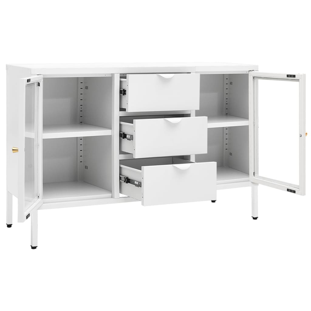 Dressoir 105x35x70 cm staal en gehard glas wit is nu te koop bij PeponiXL, paradijselijk wonen!