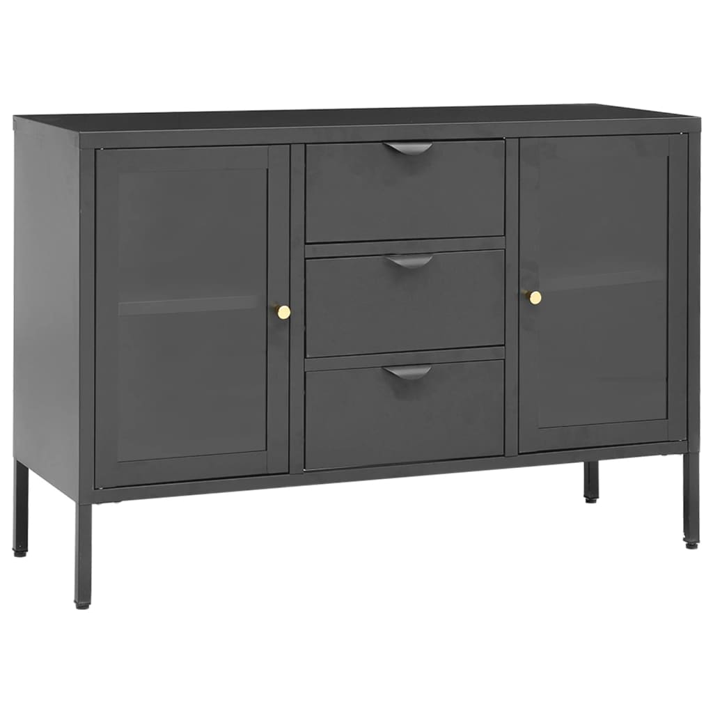 Dressoir 105x35x70 cm staal en gehard glas antracietkleurig is nu te koop bij PeponiXL, paradijselijk wonen!