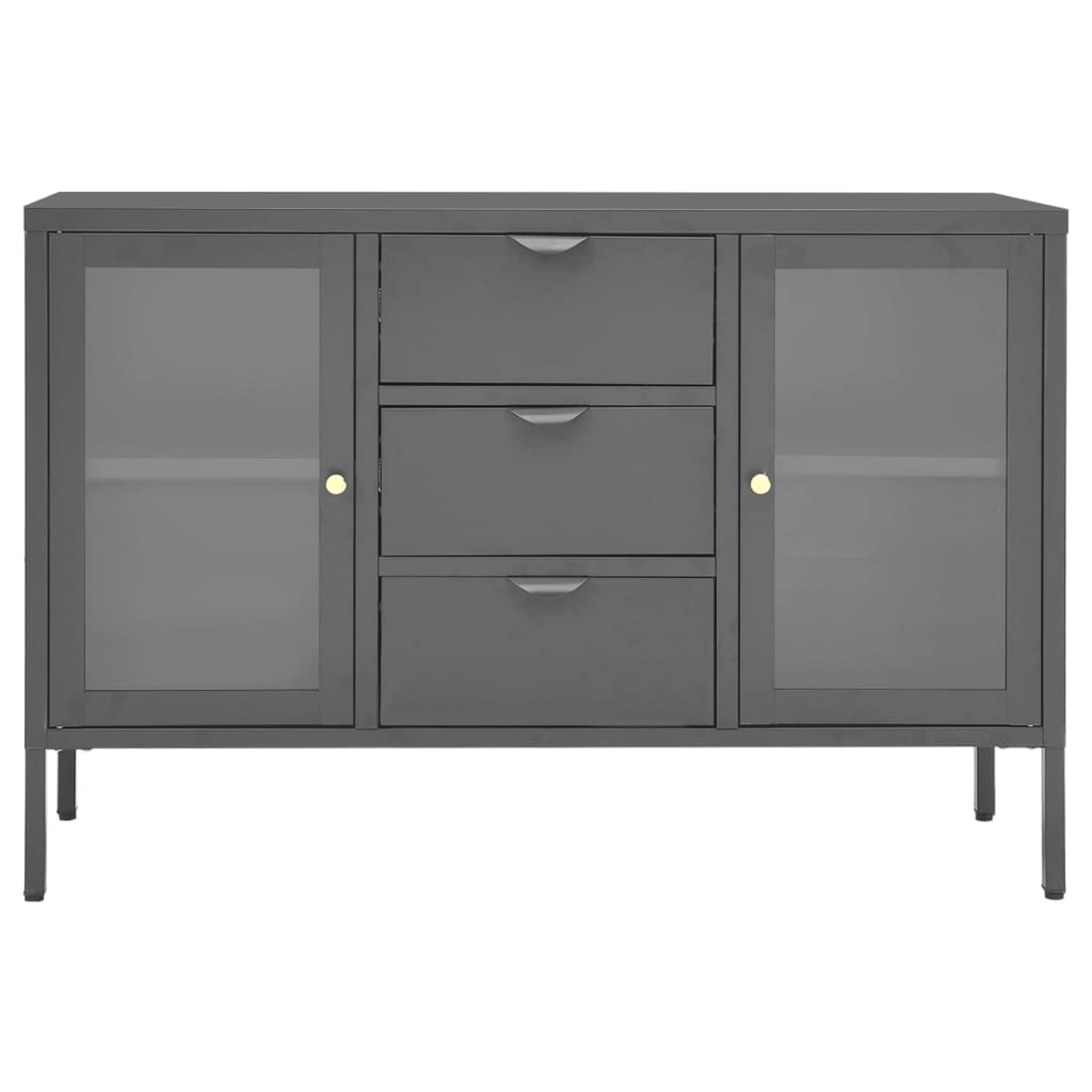 Dressoir 105x35x70 cm staal en gehard glas antracietkleurig is nu te koop bij PeponiXL, paradijselijk wonen!