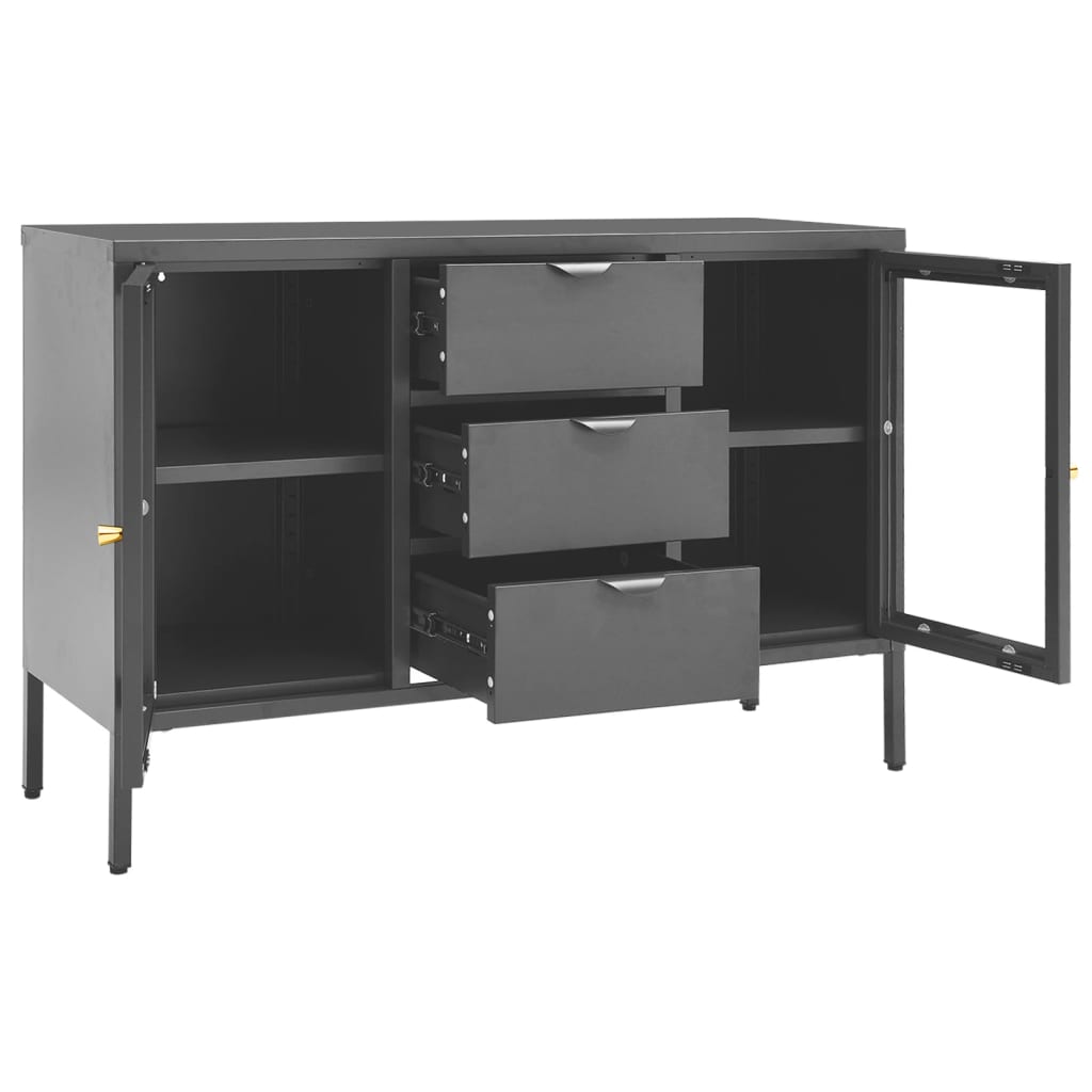 Dressoir 105x35x70 cm staal en gehard glas antracietkleurig is nu te koop bij PeponiXL, paradijselijk wonen!