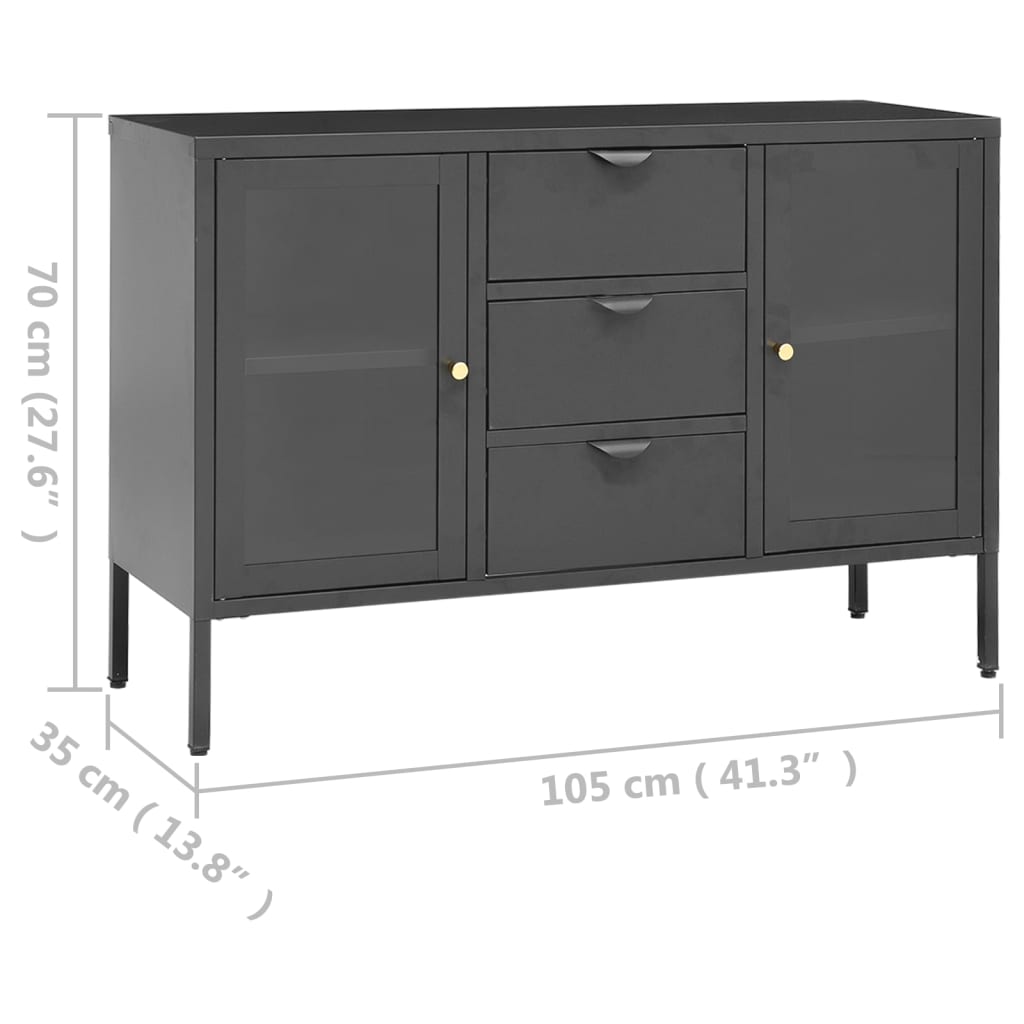 Dressoir 105x35x70 cm staal en gehard glas antracietkleurig is nu te koop bij PeponiXL, paradijselijk wonen!