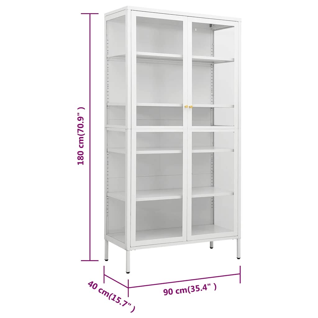 Vitrinekast 90x40x180 cm staal en gehard glas wit is nu te koop bij PeponiXL, paradijselijk wonen!