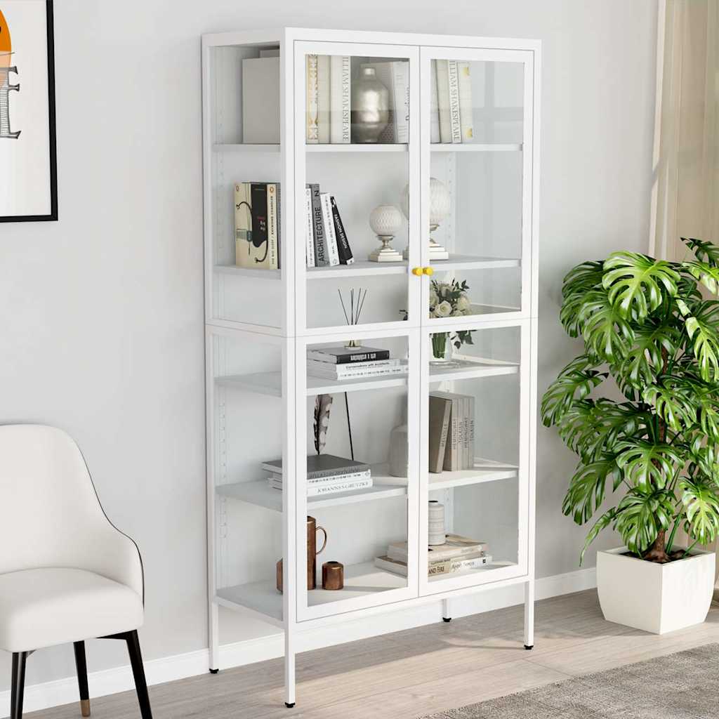 Vitrinekast 90x40x180 cm staal en gehard glas wit is nu te koop bij PeponiXL, paradijselijk wonen!