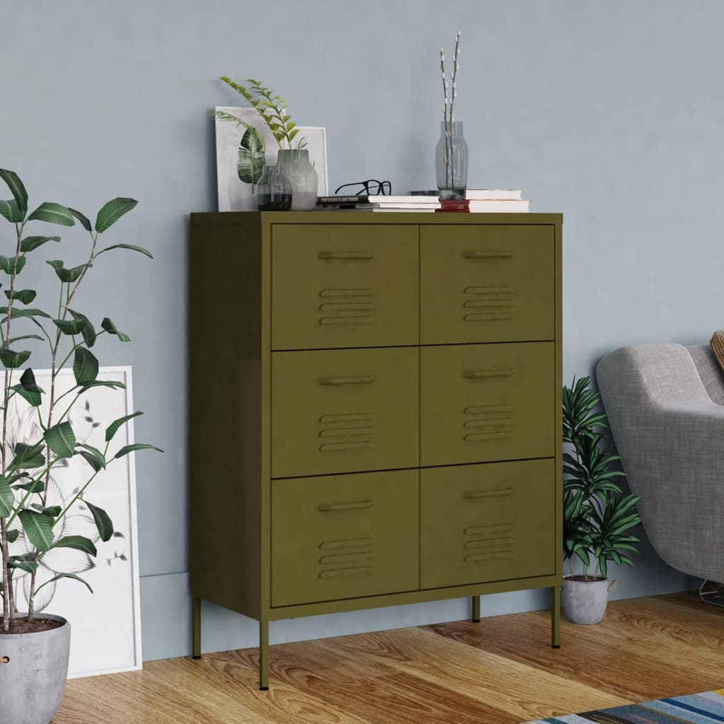 Ladekast 80x35x101,5 cm staal olijfgroen is nu te koop bij PeponiXL, paradijselijk wonen!