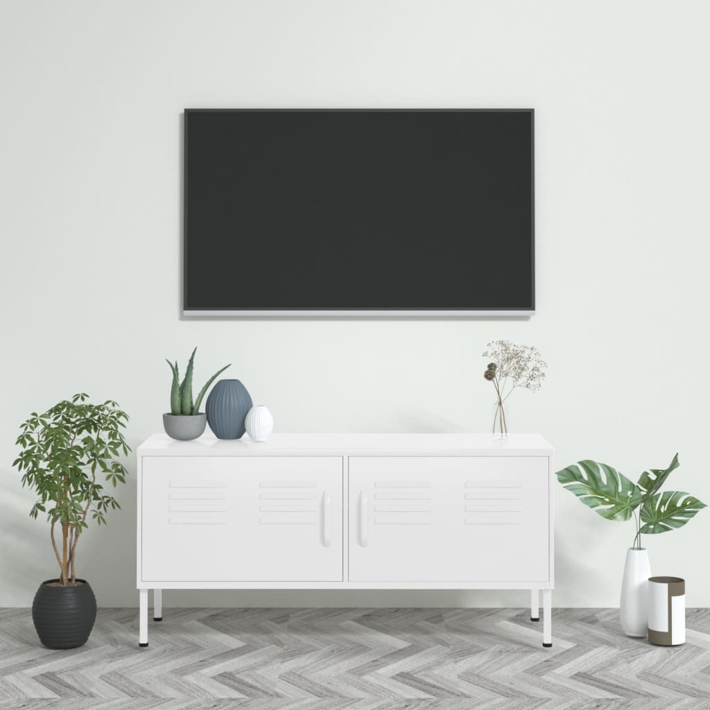 Tv-meubel 105x35x50 cm staal wit is nu te koop bij PeponiXL, paradijselijk wonen!