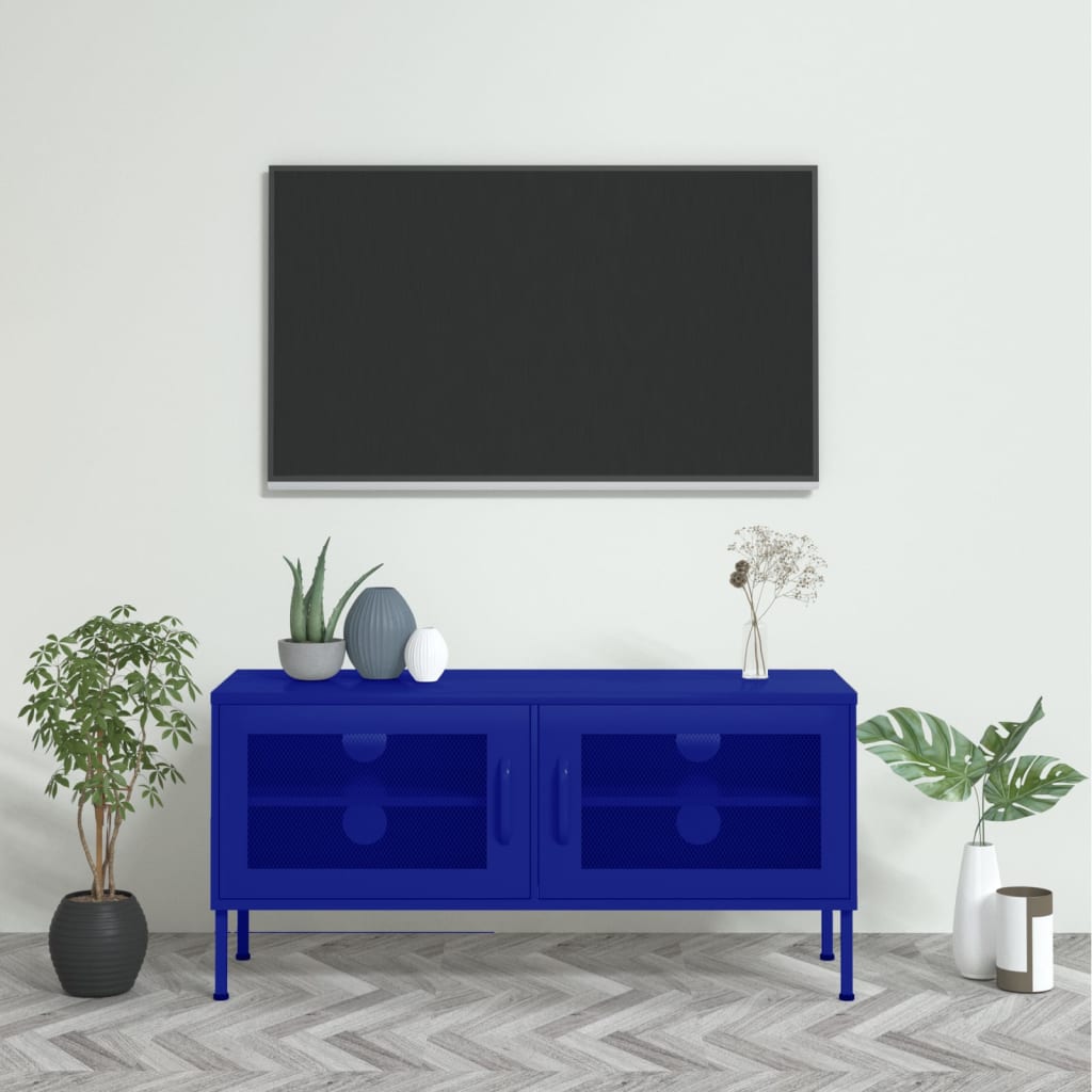 Tv-meubel 105x35x50 cm staal marineblauw is nu te koop bij PeponiXL, paradijselijk wonen!
