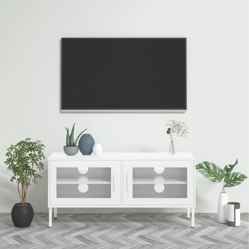 Tv-meubel 105x35x50 cm staal wit is nu te koop bij PeponiXL, paradijselijk wonen!