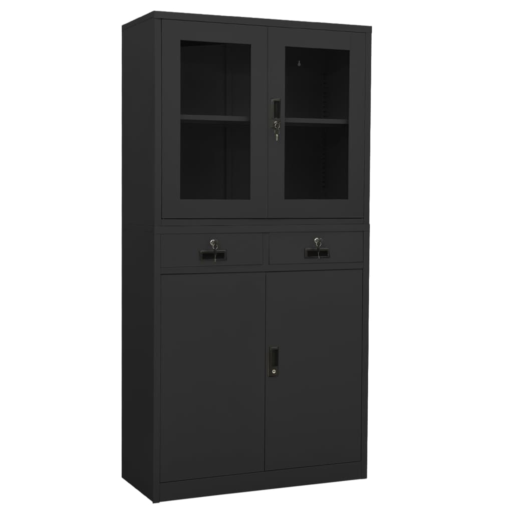 Kantoorkast 90x40x180 cm staal en gehard glas antracietkleurig is nu te koop bij PeponiXL, paradijselijk wonen!