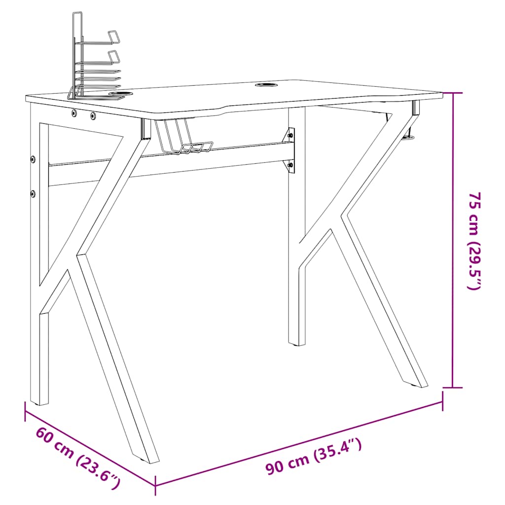 Gamingbureau met K-vormige poten 90x60x75 cm zwart is nu te koop bij PeponiXL, paradijselijk wonen!