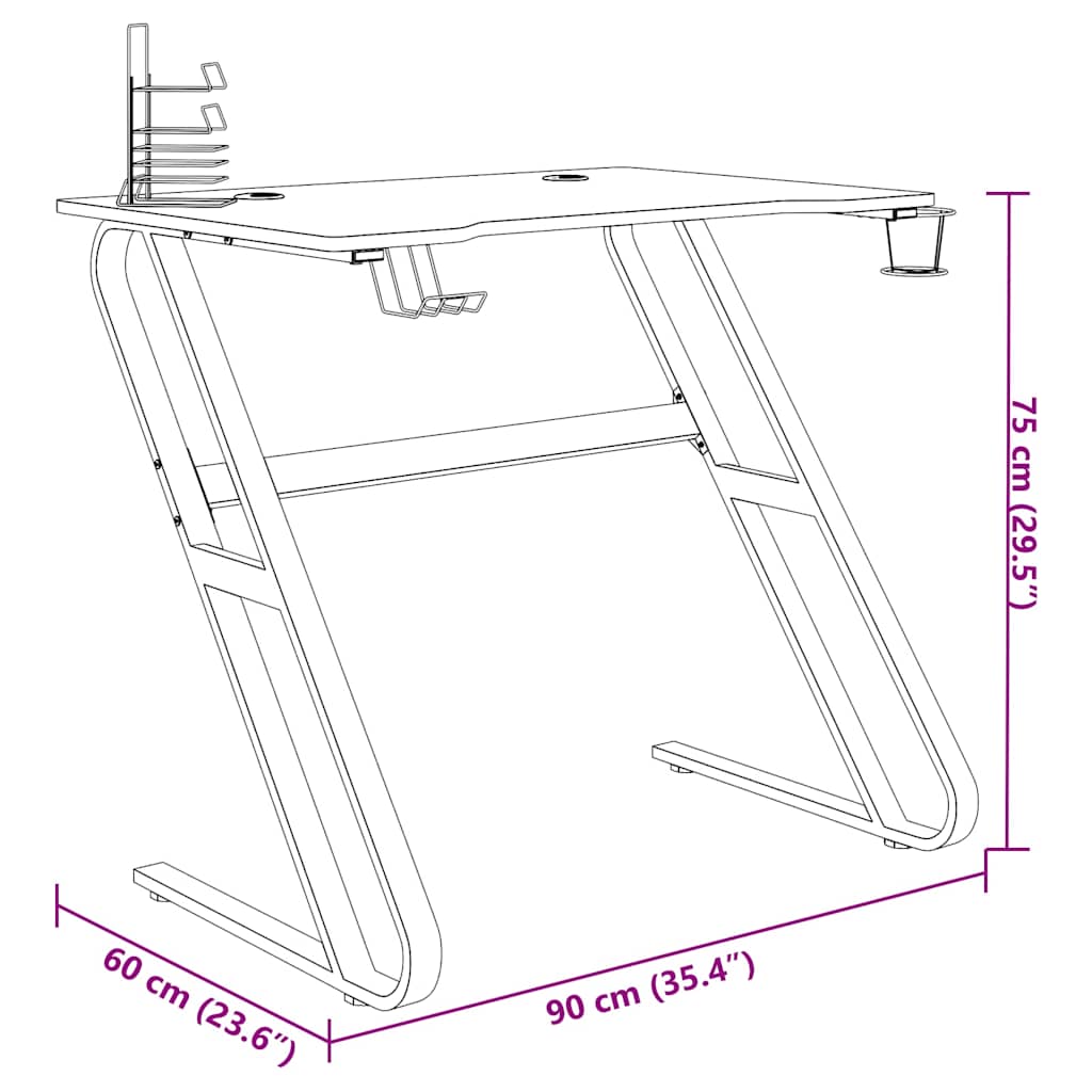 Gamingbureau met ZZ-vormige poten 90x60x75 cm zwart is nu te koop bij PeponiXL, paradijselijk wonen!