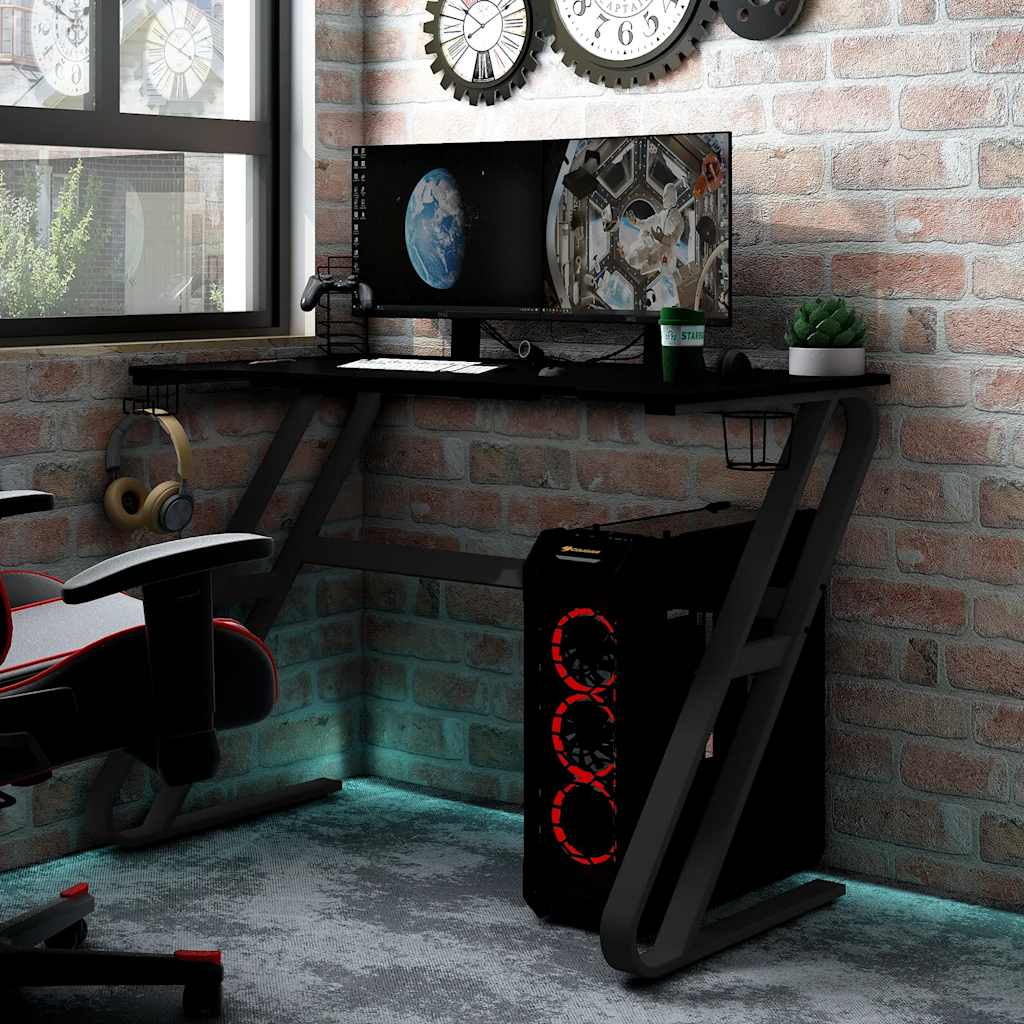 Gamingbureau met ZZ-vormige poten 90x60x75 cm zwart is nu te koop bij PeponiXL, paradijselijk wonen!
