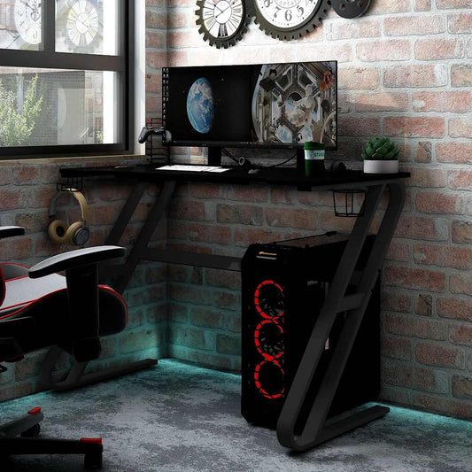 Gamingbureau met ZZ-vormige poten 90x60x75 cm zwart is nu te koop bij PeponiXL, paradijselijk wonen!
