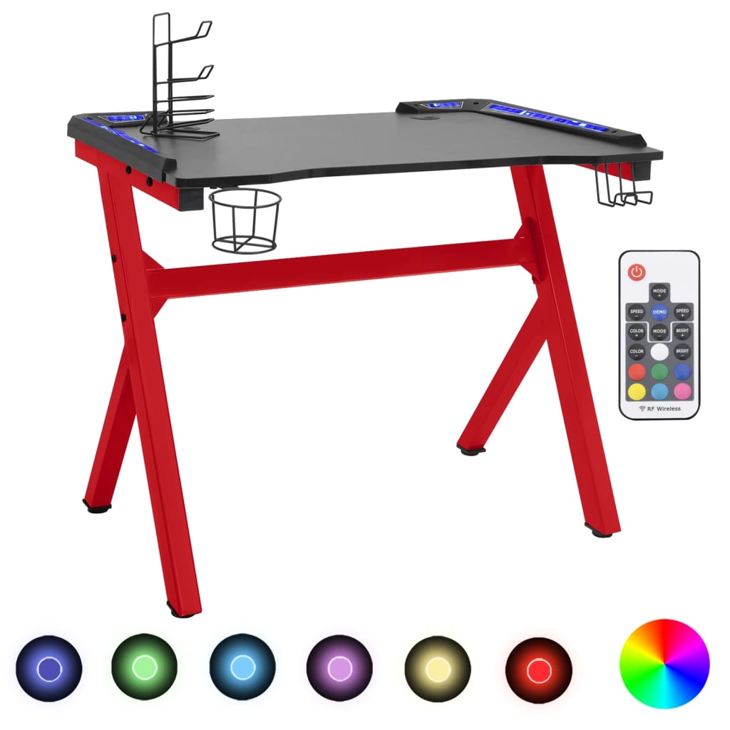 Gamingbureau met Y-vormige poten LED 110x60x75 cm zwart en rood is nu te koop bij PeponiXL, paradijselijk wonen!