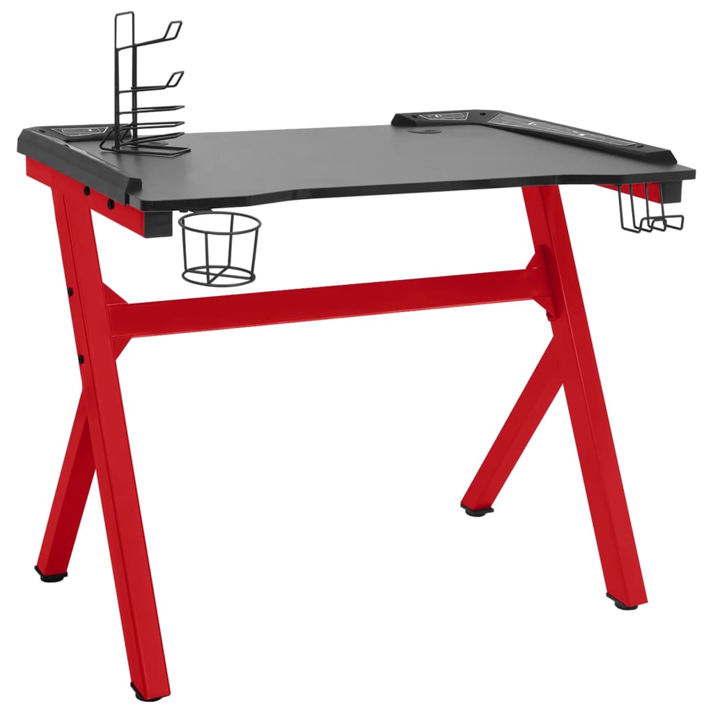 Gamingbureau met Y-vormige poten LED 110x60x75 cm zwart en rood is nu te koop bij PeponiXL, paradijselijk wonen!